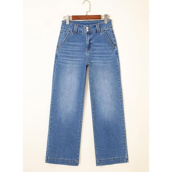 Women’s High Waisted Wide Leg Jeans Cotton Blend Trendy Office Casual - Picture 6 of 7